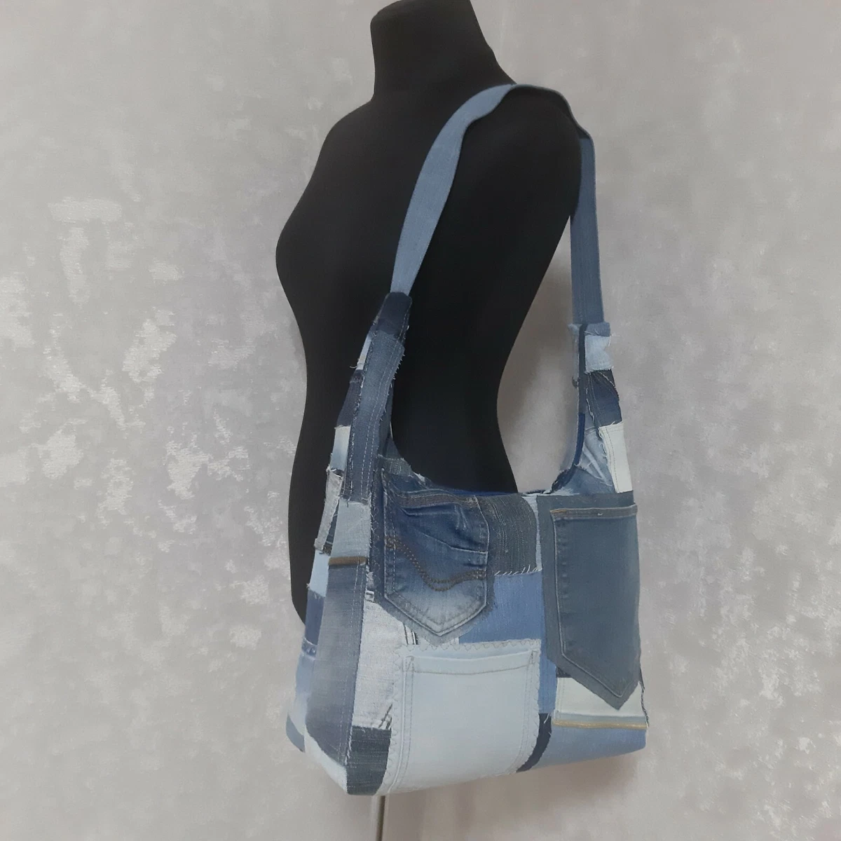 Casual Medium Jeans Bag / Upcycled Denim Bag / Patchwork Denim 