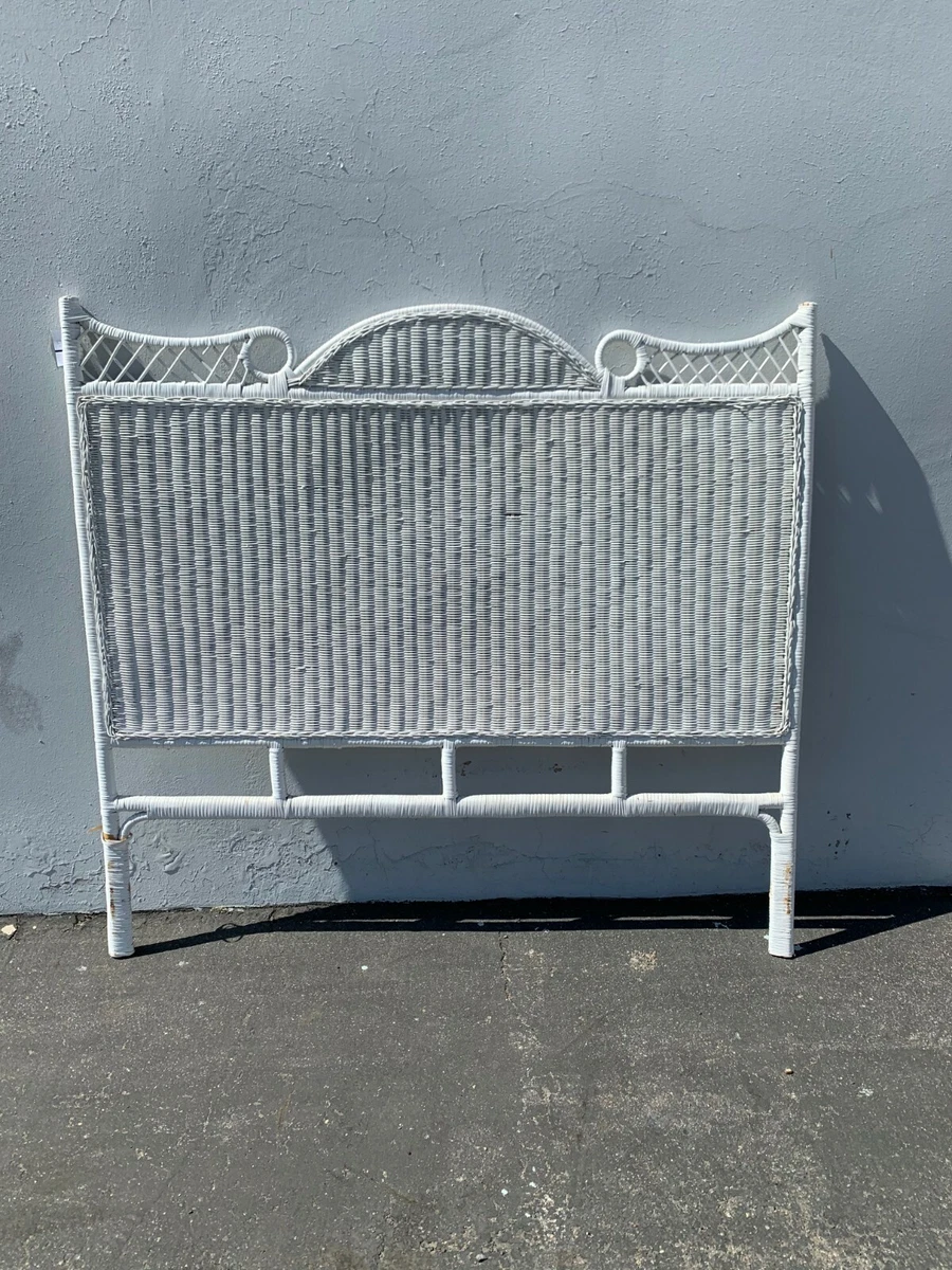 Vintage Woven White Wicker Rattan Full Headboards Peacock Sunshine Headboard