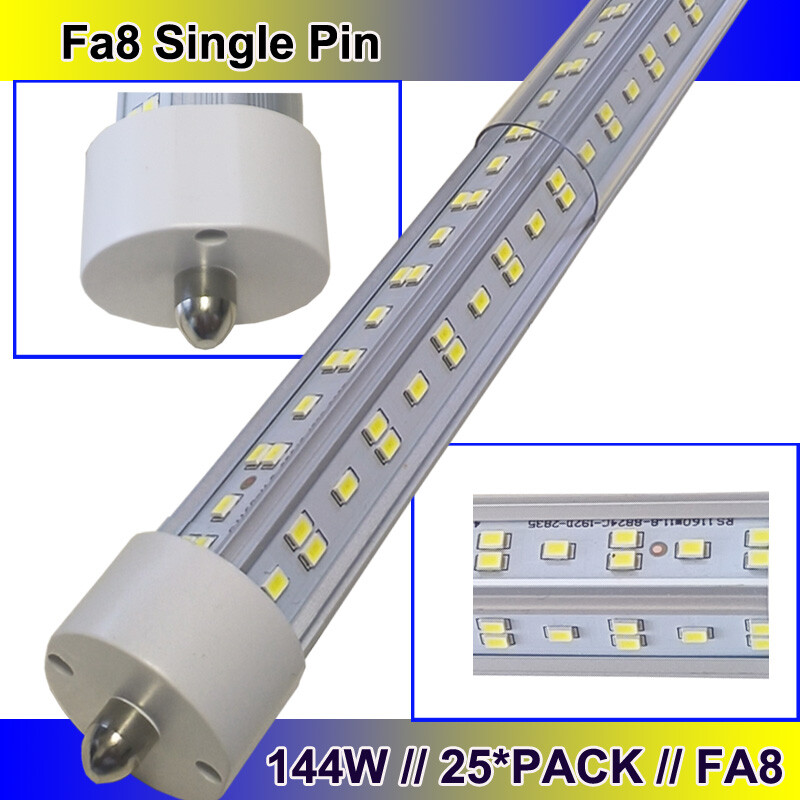 25Pack T8 8FT FA8 Single Pin Led Bulbs 6500K 144W 8FT Led Tube Led Shop Light
