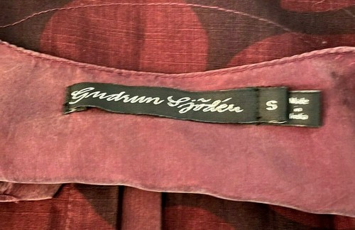 VTG 80s Gundrun Sjoden S Cotton Navy Maroon Print Dolman Sleeve Button Shirt - Picture 6 of 8