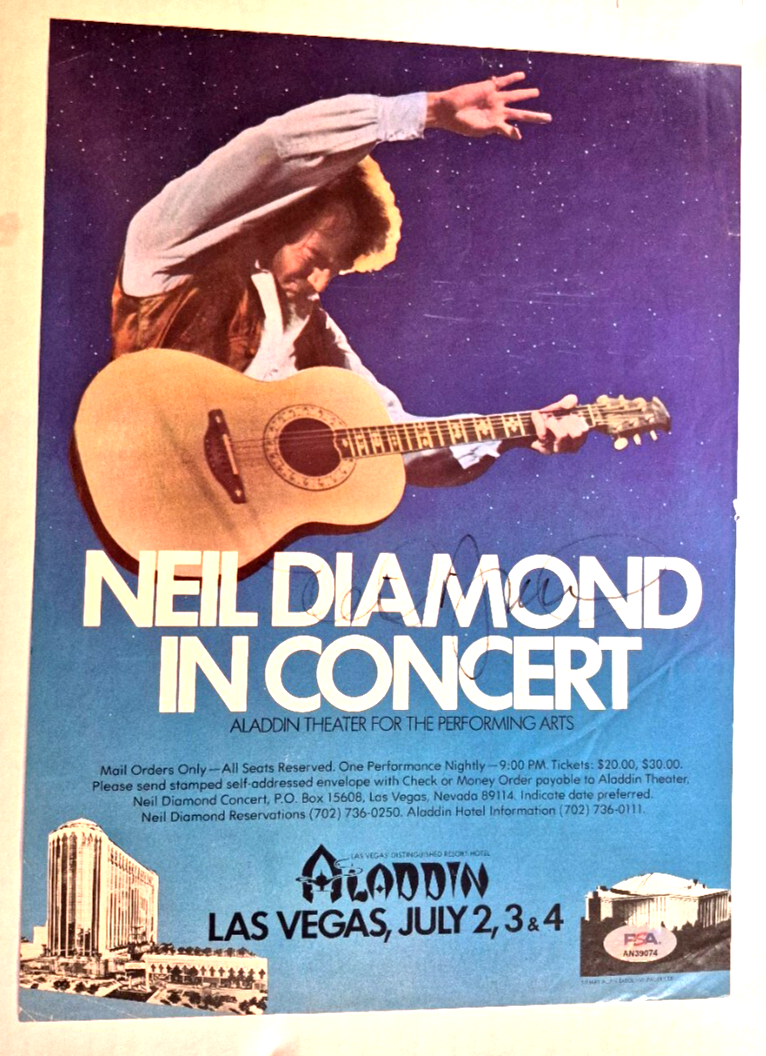 NEIL DIAMOND SIGNED LAS VEGAS MAGAZINE 9X12 AD PHOTO AUTOGRAPHED RARE PSA COA 