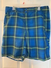 COLUMBIA Men's Omni-Shade Board Shorts - Blue Plaid Swim Trunks Size 36W