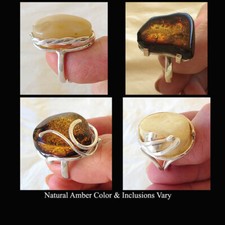 BALTIC MULTICOLOR or BUTTERSCOTCH AMBER  STERLING SILVER MODERN HANDMADE RING