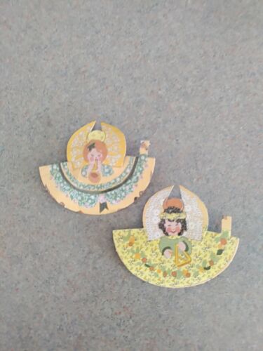 Deux ornements éphémères en papier ange artisanat découpés mini arbre toper MCM - Photo 1 sur 5