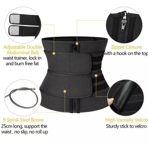 9 Steel Boned Black Zipper Waist Trainer Women Corset Shaper Belt Latex - Picture 3 of 12