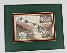 Map of the Sandwich Isles Islands Matted Print by Blaise Domino- Picture Map Co