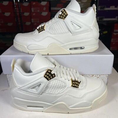 Size 11.5 - Women's Air Jordan 4 Retro Metallic Gold White Brand