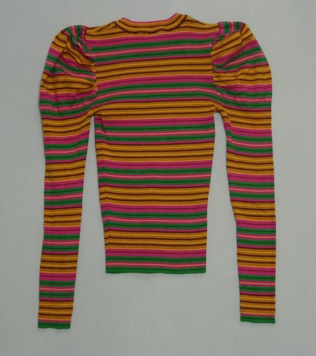 Flying Tomato Striped Top Puffed Shoulders Long Sleeve Crew Neck Girls Size S - Picture 14 of 15