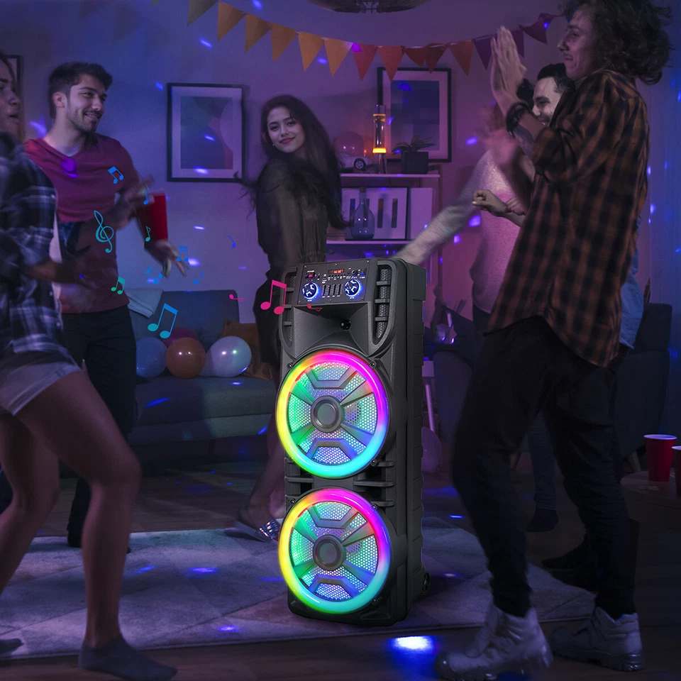 8000W Bluetooth Speaker Dual 12" Subwoofer Heavy Bass Sound System Party & Mic - Image 4 of 4