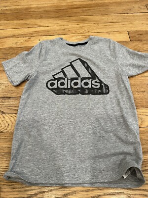 Adidas Shirt Grey Gray Boys Kids 7 Years Small Sign Image Active Graphic Logo