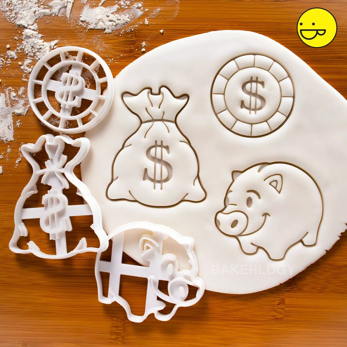 3 Wealth theme cookie cutters: Piggy Bank, Gold Coin, Money Bag cash new  year