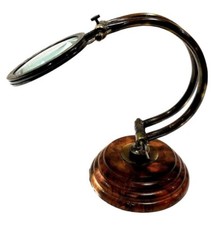 Ancienne loupe en laiton loupe de bureau dessus de table support bois ancien