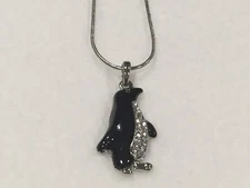 Penguin with Rhinestone Belly Pendant Necklace on Chain Animal Lover
