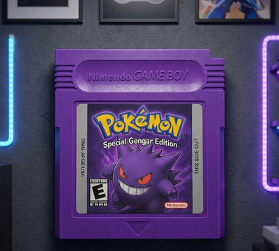 3D Printed Pokemon Purple Gengar Gameboy Cartridge Wall Art 9x8in Wall Decor