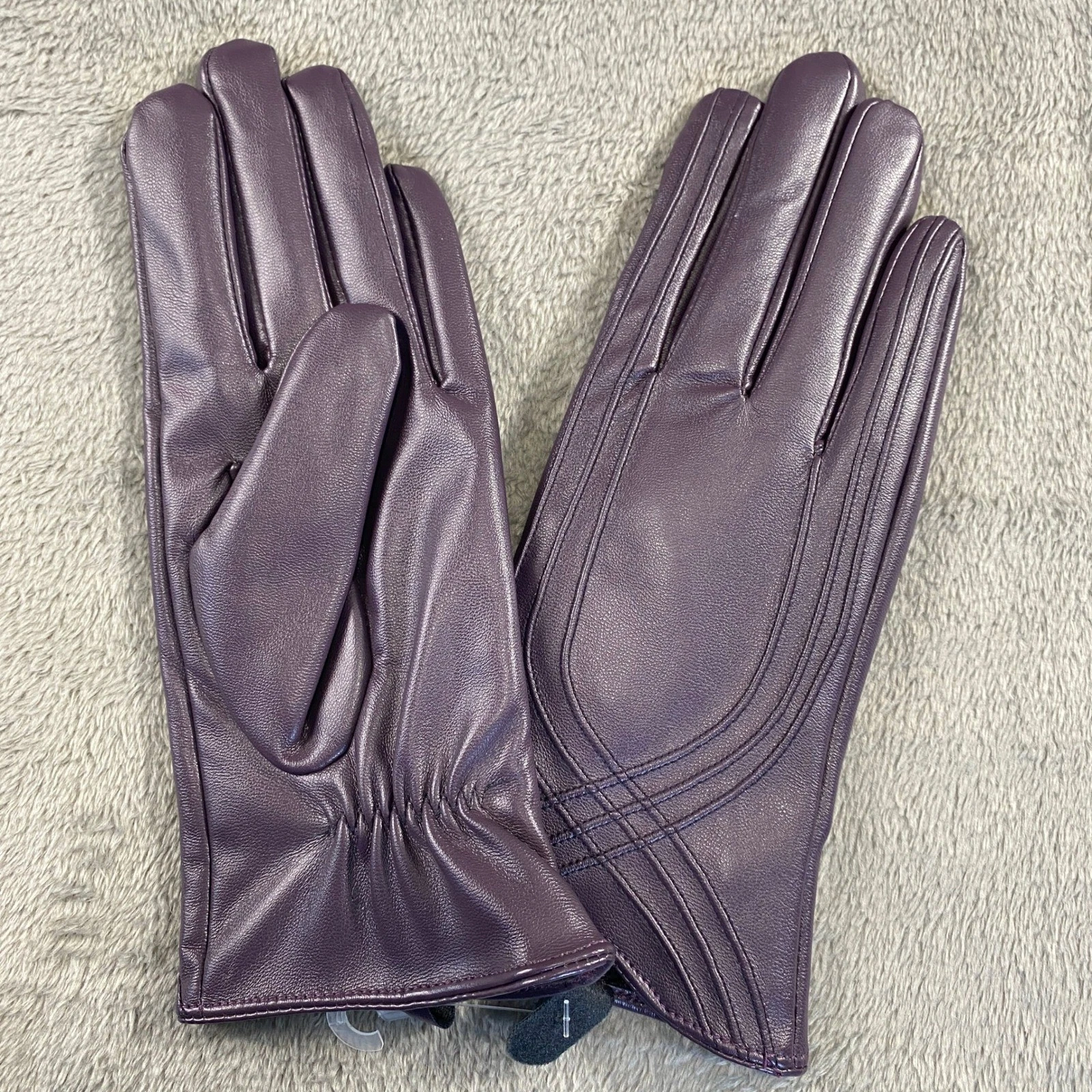 Nappaglo Leather Gloves Womens M Purple Fleece Lined Winter Dress Accessory