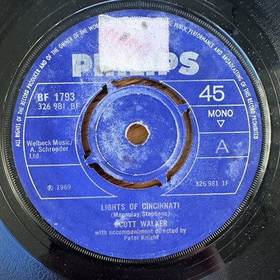 Scott Walker   Lights Of Cincinnati! 7'' Single 1969 Mono Philips Pop 45 RPM VG