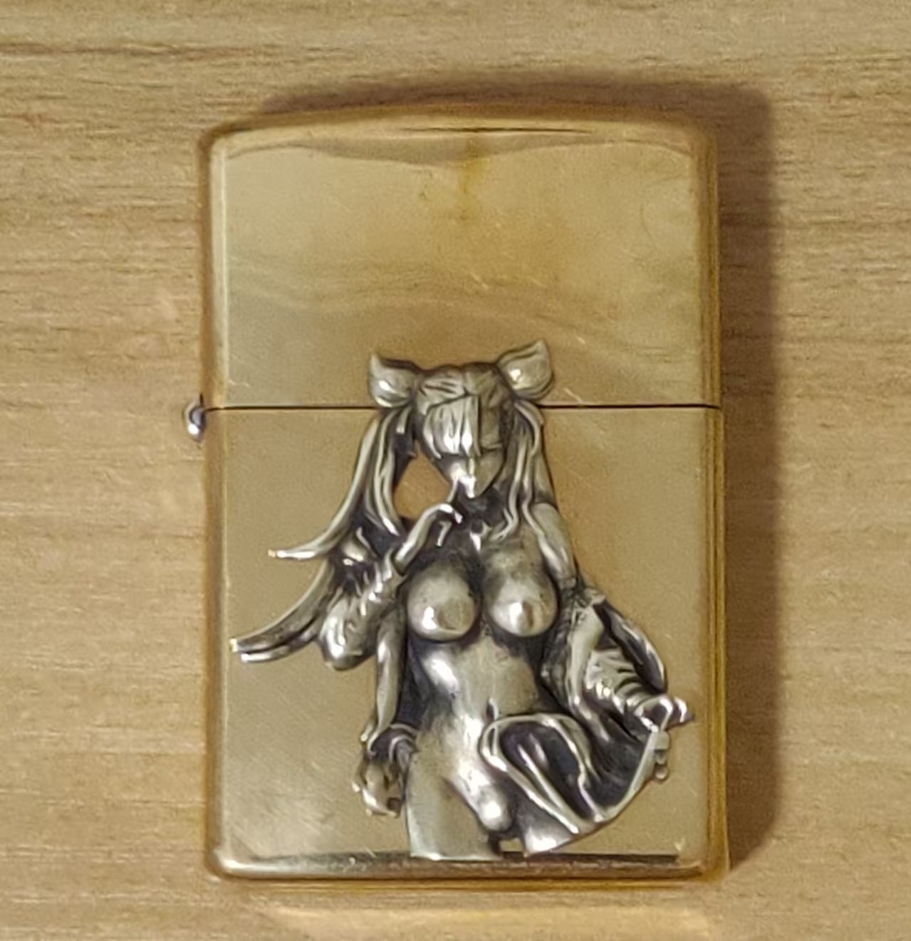 1 piece Brass Sexy cat Girl Statue badge DIY sticker suitable for ZIPPO