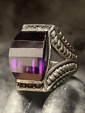 Beautiful Faceted Amethyst, Marcasite  Sterling Silver Ring Size 6.25 - READ