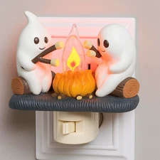 Cute Ghost Campfire LED Night Light Plug-in Flickering Lamp Home Decor