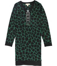 Michael Kors Womens Printed Lace-Up Sheath Dress, Green, Large