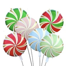 6Pcs Christmas Candy Balloons Set Round Lollipop Windmil Foil Balloons Xmas S...