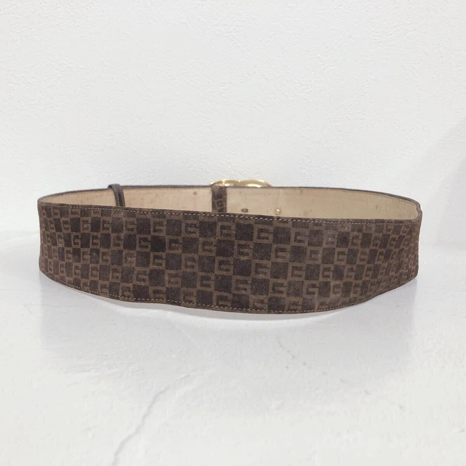 Gucci GG Buckle Brown Suede Leather Wide Belt Gold Hardware 30/75 Women Designer - Image 2 of 4