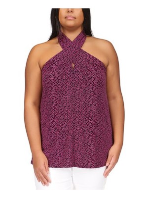 MICHAEL MICHAEL KORS Womens Pink Twist Front Open Back Sleeveless Top Plus 0X