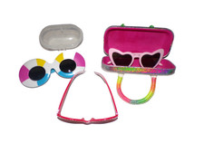 3 girls sunglasses minnie, heart  Pink W/Glitter case, 1 clear case 4" Tb2