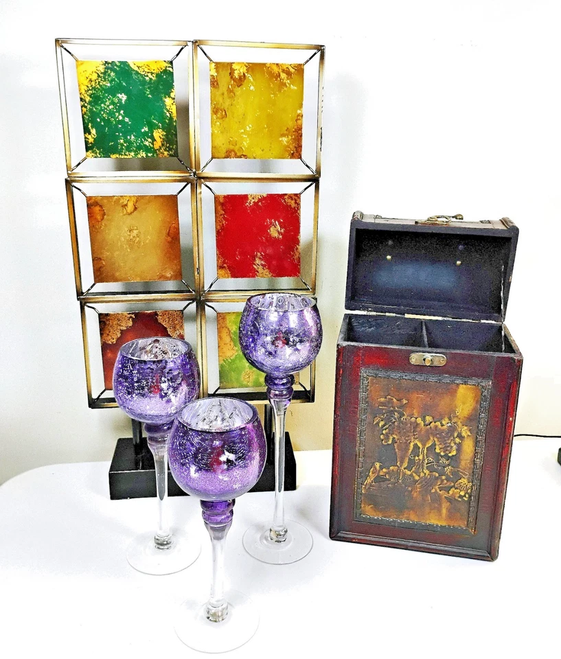 Hosley Juego de 3 soportes para candelabros de vidrio craquelado púrpura - 9", 10", 12" - NUEVO Foto 4 de 4