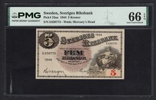 Sweden 5 Kronor 1944 P33aa Uncirculated Grade 66