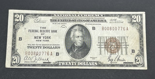 1929 $20 National Currency New York New York Note US Bill LOW Shipping!!!