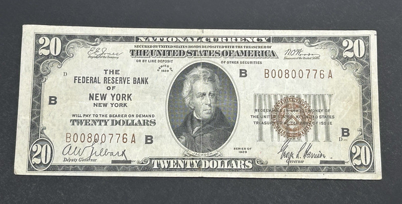 1929 $20 National Currency ***New York, New York*** Note US Bill LOW Shipping!!!