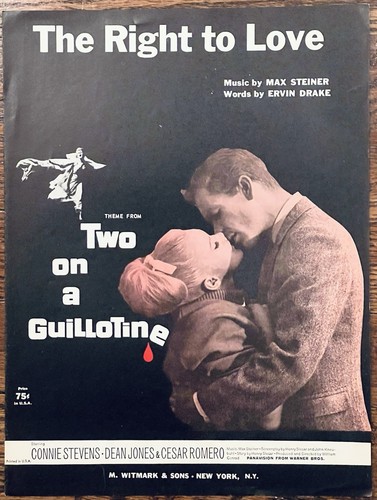 1965 HORROR film TWO ON A GUILLOTINE sheet music MAX STEINER song RIGHT TO LOVE