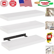 Elegant White Floating Shelves Set of 3 with Invisible Brackets - 22lbs Capacity