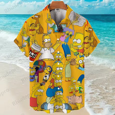 Mens Button Down Shirts Simpsons Printed Hawaiian Tops Novelty Homer Bart Gifts