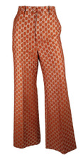 GUCCI 2020 Orange & Silver GG Logo Wool-Silk Jacquard Wide Leg Pants 40