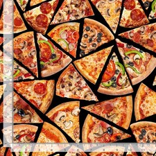 Comfort Food Fabric  Tossed Pizza Slice Black  Timeless Treasures YARD