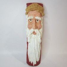 Vintage Hand Painted Santa Claus Faux Wood Rustic Folk Art 12 Clay Ceramic