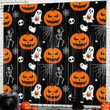 2 Pack Halloween Foil Fringe Curtains 3.3 x 6.6 ft Black Orange Tinsel Curtain I