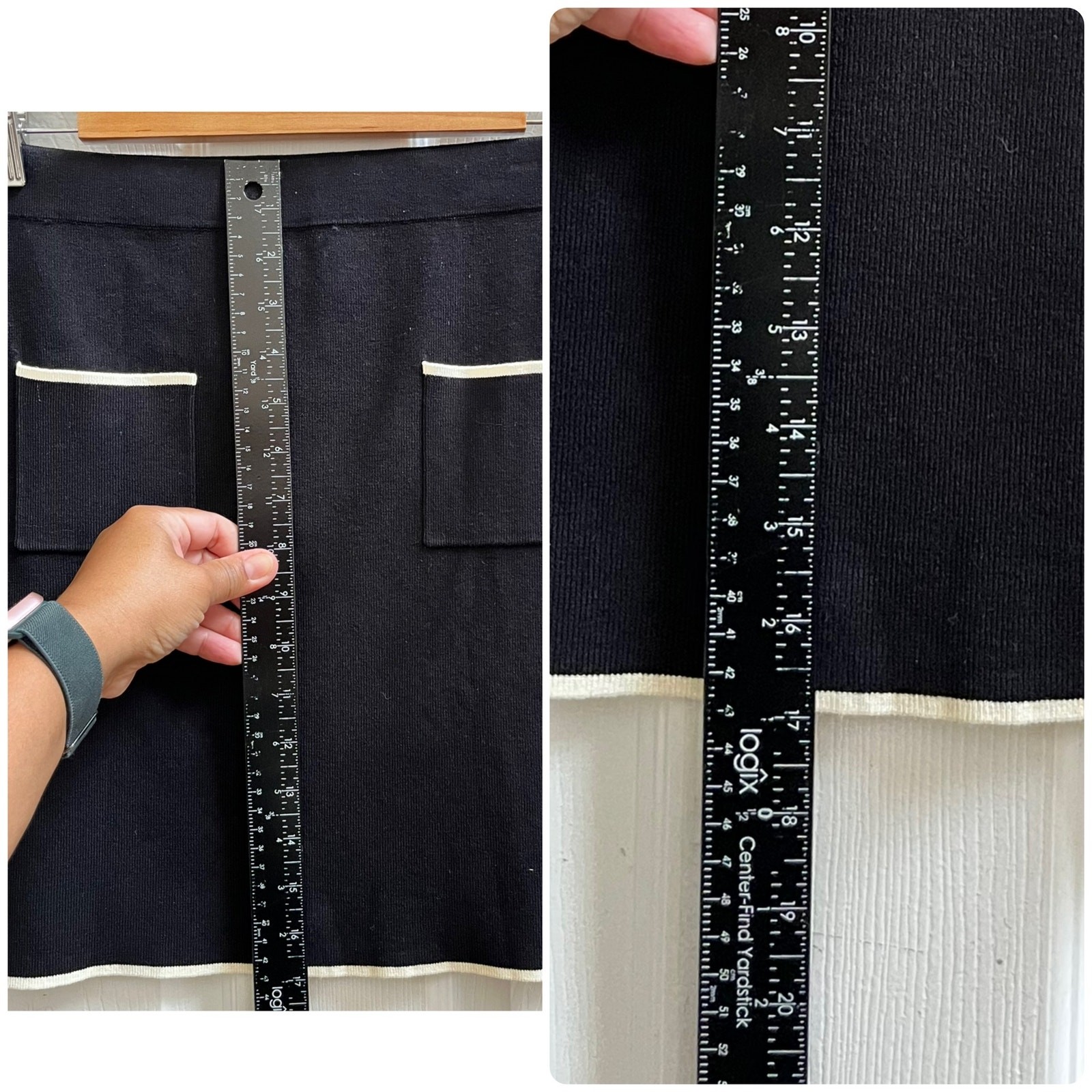 Mango New Black Knit Pocket Contrast Trim Mini Skirt XXL Modern 17 Inch Length thumbnail 7