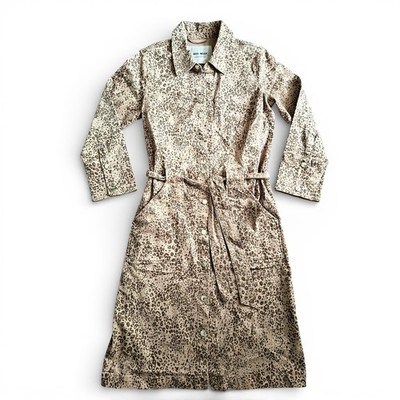 MOS MOSH Selby Leo Denim Shirt Dress | Leopard Print Midi | Sz S