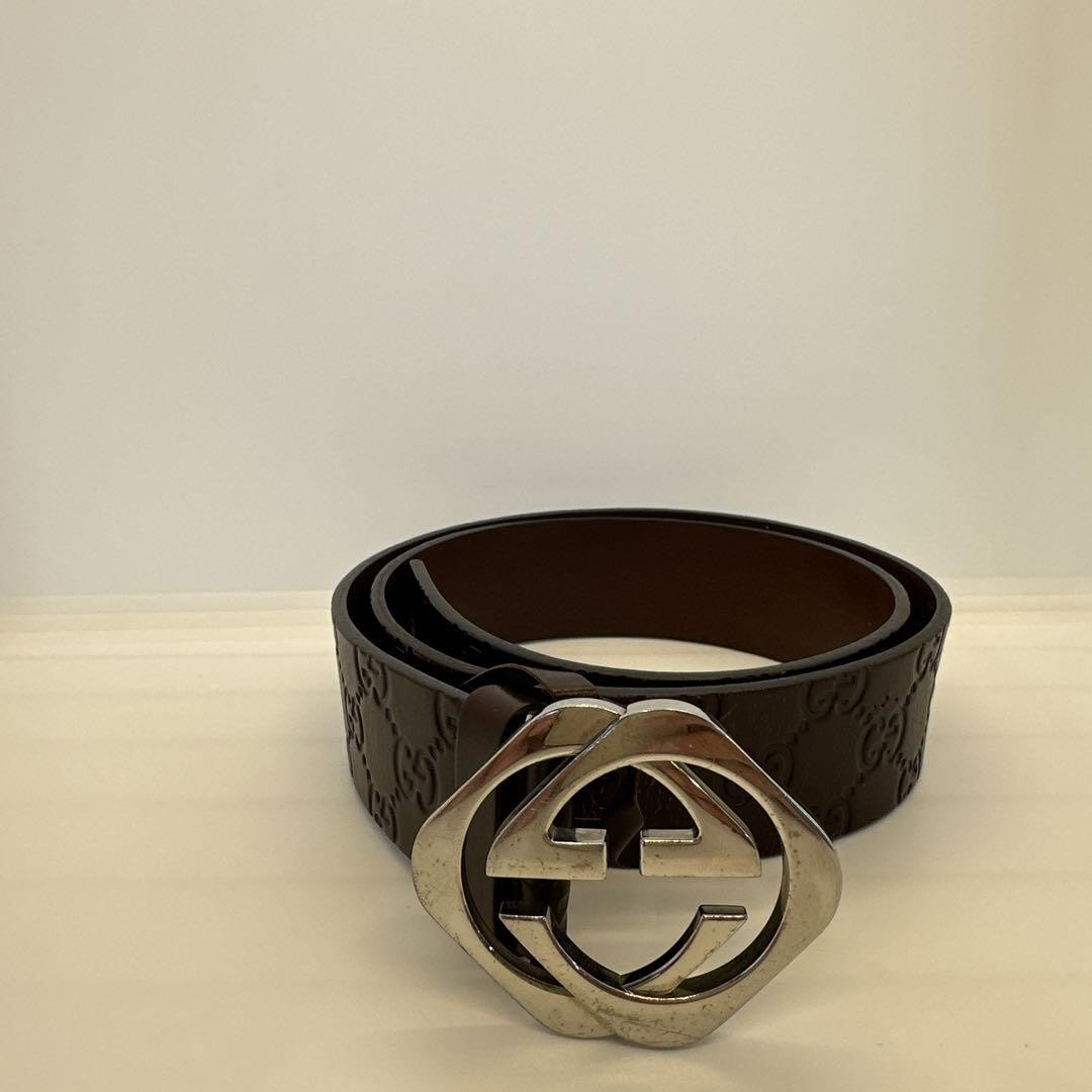 GUCCI Brown Leather Double Logo Belt N1