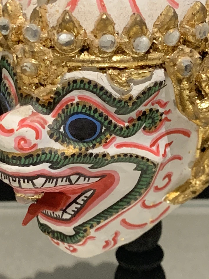 Thai Khon Papier Mache Miniature Mask Ramayana Rama Hanuman Tossakan With Stand - Image 4 of 4