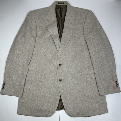 Circle S Beige Sport Blazer Jacket Men 100% Silk Tweed Western Yoke Sz 44L Read