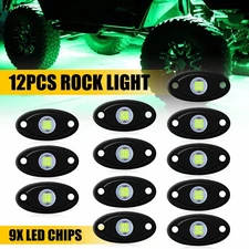 12pcs Universal LED Green Rock Light Underbody Neon Glow Lamp For Jeep Truck SUV