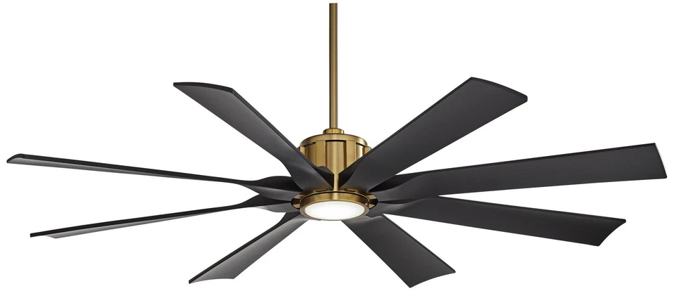 60" Defender Modern Indoor Outdoor Ceiling Fan with LED Light Remote Brass Black - Image 2 of 4