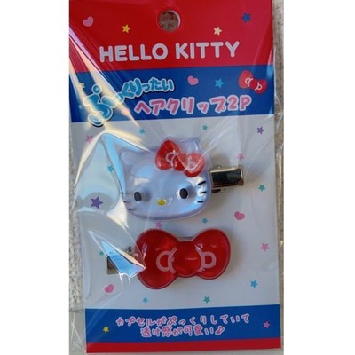 Hello Kitty 3D Puffy Hair Clips 2P Set Red Clear Translucent Sanrio Japan New