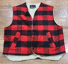 AMERICAN-JAC VINTAGE BUFFALO PLAID WOOL BLEND VEST SHERPA LINED SZ. Medium USA