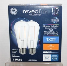 GE Reveal 40w Replacement 4w LED Bulbs HD Plus ST19 Medium Base 2-Pack