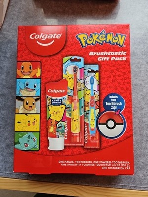 Colgate Pokemon Brushtastic Gift Set 2 Toothbrush, 4.6 oz Toothpaste +Bonus, New